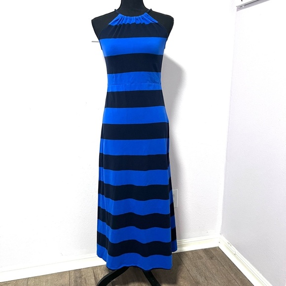 J. Crew Dresses & Skirts - J.‎ Crew Black and Blue Sleeveless /halter Sheath Maxi Dress S